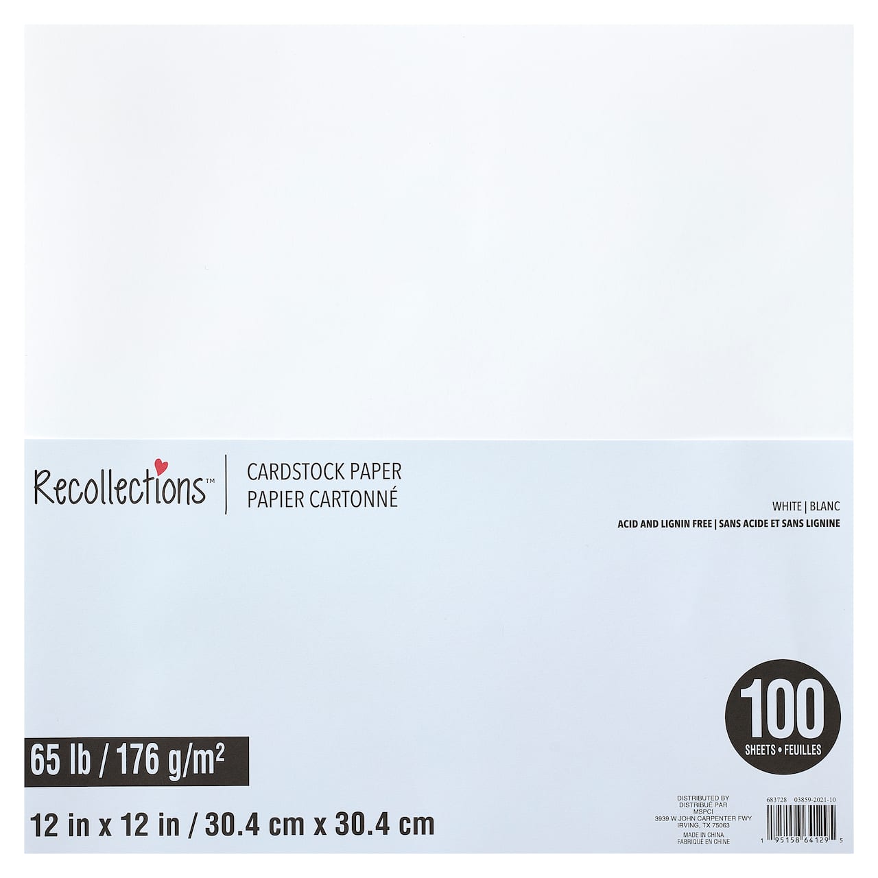 White 12&#x22; x 12&#x22; Cardstock Paper by Recollections&#x2122;, 100 Sheets